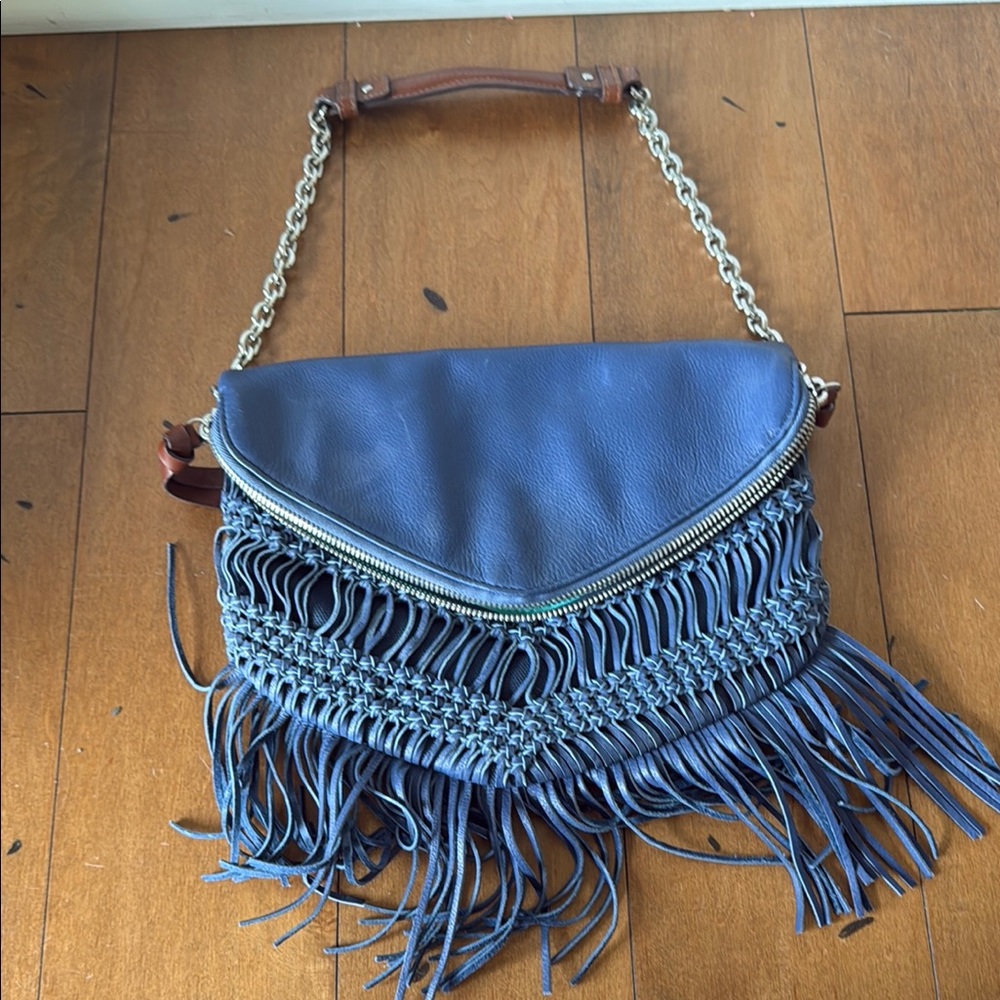Nanette Lepore Blue Fringe Shoulder Bag
